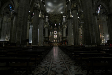Milan,Italy-July 24, 2018: Interior of Duomo, Milan gothic cathedral