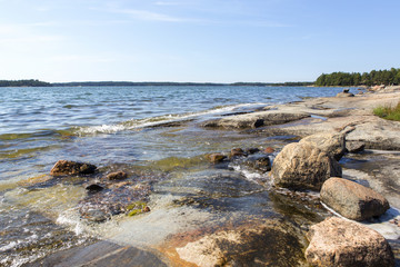 Archipelago scenery in Finland. Sunny summer day at the shores of the Baltic sea.