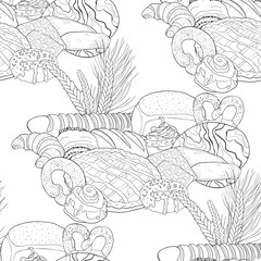 seamless pattern bakery products in the assortment. illustration