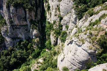 A panorama to the rocks of Mount Montserrat. Mountain range: Pyrenees.