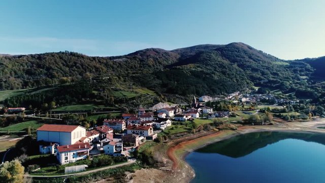 Aerial -Esteribar Valley, Eugi, Navarre, Spain on autumm.