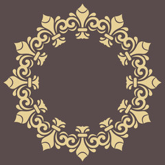 Oriental round golden pattern with arabesques and floral elements. Traditional classic ornament. Vintage pattern with arabesques