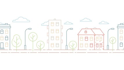 Colorful urban moving seamless background. Linear outline style. Loop animation with alpha channel. - Powered by Adobe