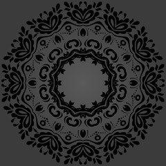 Oriental pattern with arabesques and floral elements. Traditional classic black round ornament. Vintage pattern with arabesques