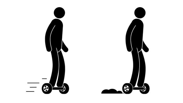 Pictogram  man riding a GyroScooter. People icon. Individual transport. Loop animation with alpha channel.