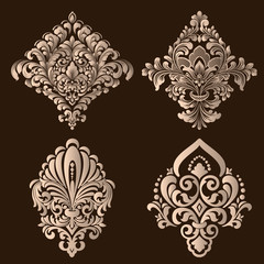 Vector set of damask ornamental elements. Elegant floral abstract elements for design. Perfect for invitations, cards etc.