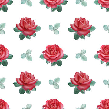 Watercolor illustrations of a roses. Seamless pattern.