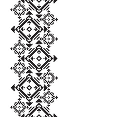 Tribal card in american indian style. Seamless border for design. Ethnic tiled ornament on white background. Navajo pixel tiles. Tattoo belt. Totemic pole.