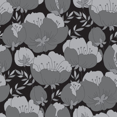 Concept gray rose flower pattern. Spring tree blossom