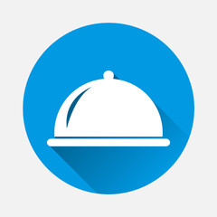 Hot food in restaurant vector icon. Symbol of a dinner in a restaurant with a flat shadow.