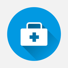 Obraz premium Medical suitcase for first aid vector icon. The symbol of the doctor and the place to render medical assistance with a flat shadow. Layers grouped for easy editing illustration. For your design.
