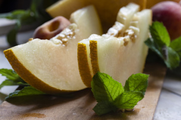 thinly sliced pieces of ripe juicy melon