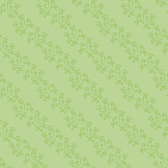 Vector seamless green pattern with curls and dots vegetative natural diagonal stripes.