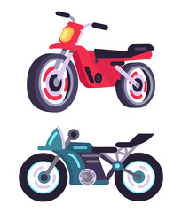 Modern Sportive Motorbikes in Red and Blue Corpuses