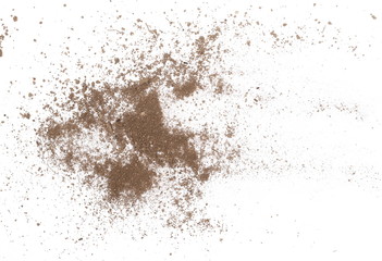 Dirt, soil pile isolated on white background, top view