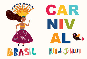 Brazil carnival card with woman illustration
