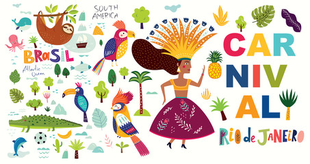 Brazilian carnival card with colorful illustration