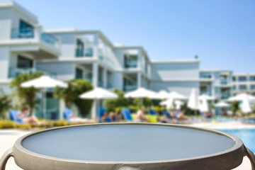 Table background and swimming pool 