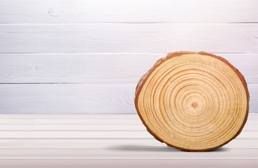 Wood round slice on desk