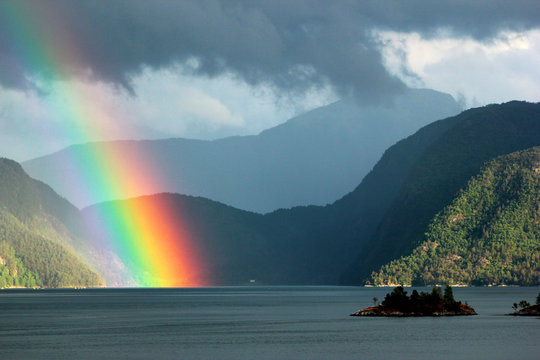 Rainbow over Erfjorden, Rogaland county, Norway