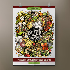 Cartoon hand drawn doodles Pizza poster template