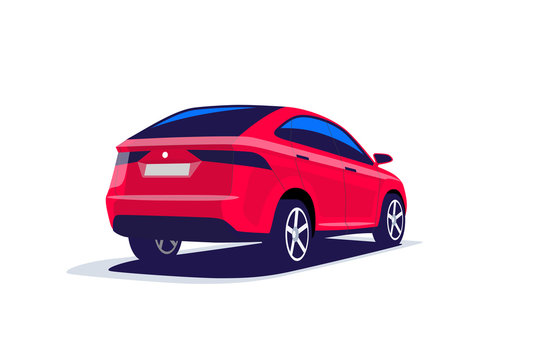 Flat Vector Illustration Of An Abstract Modern Red Suv Car. Back View. Isolated On White Background.