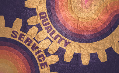 Quality and Service text on the Mechanism of Gears. Communication Concept in Industrial Design. Modern brochure design template