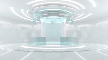 Futuristic white illustration and cyber punk sci-fi style and glass digital wall 3d rendering