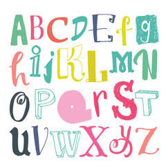 Vector Hand Drawn Funky Artistic and Creative Alphabet. Typeface. Modern brush calligraphy. Isolated on white background.