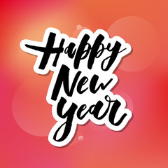 Obraz premium Happy New Year Vector Gradient Phrase Lettering Calligraphy Sticker Watercolor
