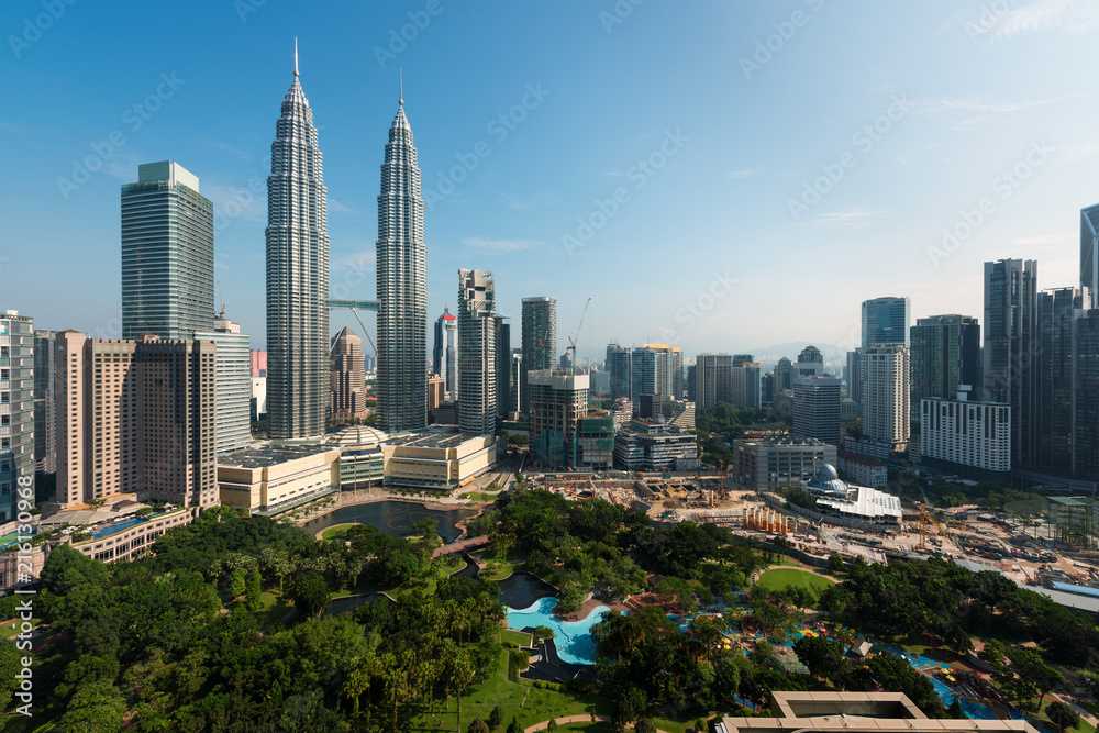 Wall mural Kuala lumpur skyline in the morning, Malaysia, Kuala lumpur is capital city of Malaysia