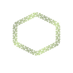 Vintage hexagonal frame created with ecology style natural ornament, green spring leaves. Heraldic Coat of Arms decorative emblem isolated vector illustration, eco friendly.