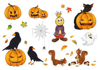 Halloween Collection Ravens Pumpkins Cat Squirrel Scarecrow Ghost