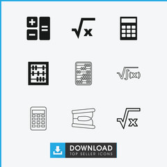 Collection of 9 calculator filled and outline icons