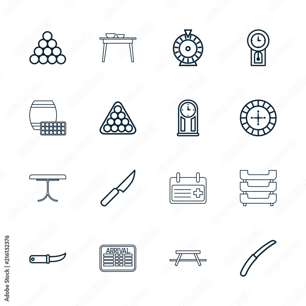 Poster collection of 16 table outline icons