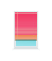 Window Pink Curtains Closeup Vector Illustration