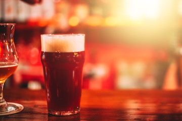 Mug of craft beer on the bar.
