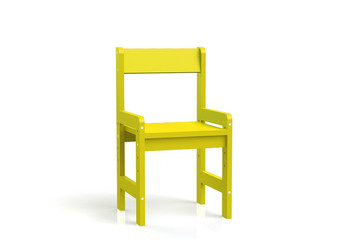 Little child wooden chair on a white background. 3D-model rendering chair.