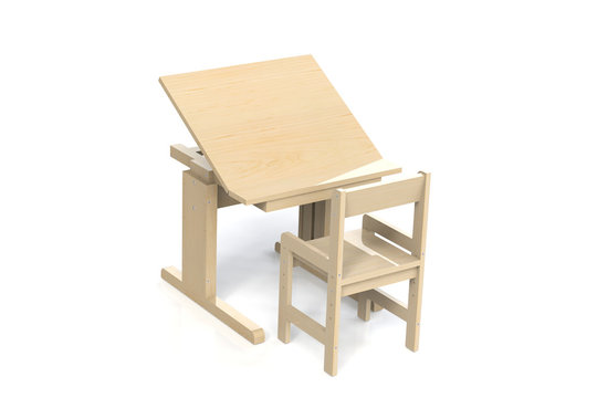 Children's small wooden table and chair.