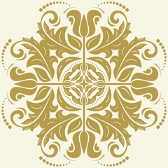 Oriental vector pattern with golden arabesques and floral elements. Traditional classic ornament. Vintage pattern with arabesques