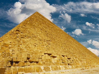 The giza plateau in the sahara desert. great pyramids in Cairo	