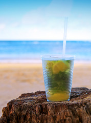 Summer drink on caribbean beach .