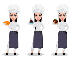 Beautiful baker woman in professional uniform