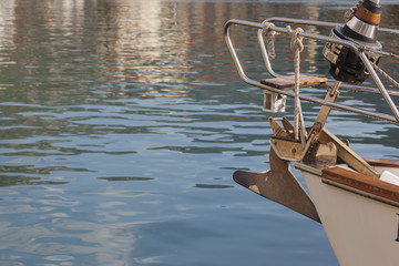 Anchor on the sailboat and rain drops