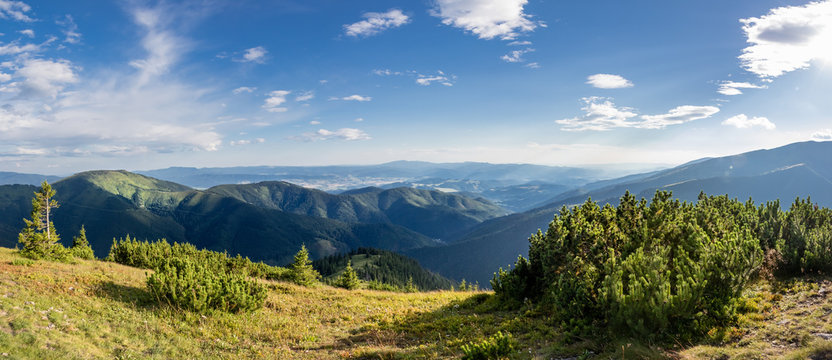 Panorama from Low Tatras mountains ridge and blue sky