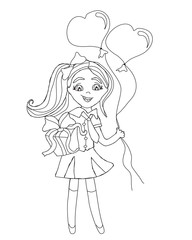 Girl with gift and balloons