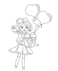 Girl with gift and balloons