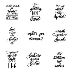 Lettering set with phrases for kitchen posters. Vector illustration.