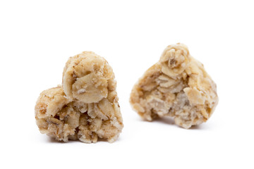 Oatmeal heart dessert isolated on white background