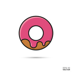 Pink donut vector color icon.